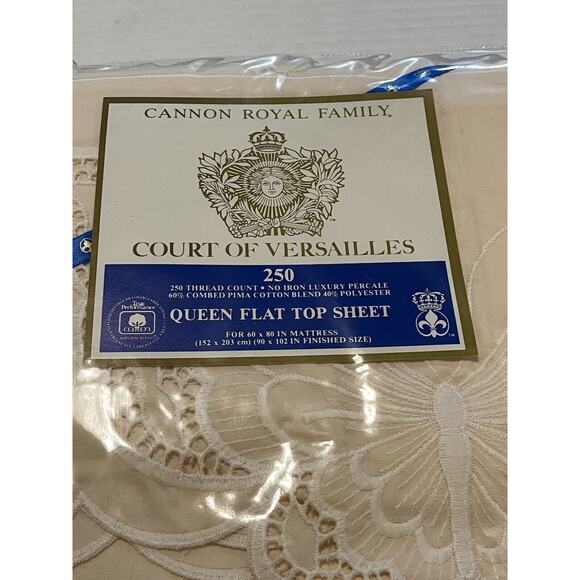 NOS Court Of Versailles Queen Flat Sheet Cream Butterflies Vintage Cannon Royal - Picture 3 of 3